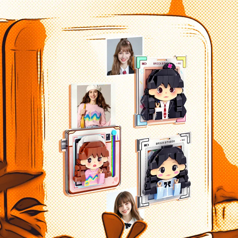 Personalized Brick Figure Fridge Magnets Pink Photo Stickers DIY Gift Fridge Magnets Gifts For Girlfriend Boyfriend Valentines Day