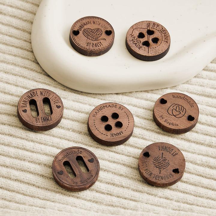 Personalized Handmade with Love Wooden Buttons Set of 15 Clothing Labels Gifts for Mother Grandma Knitting Crocheting Lovers