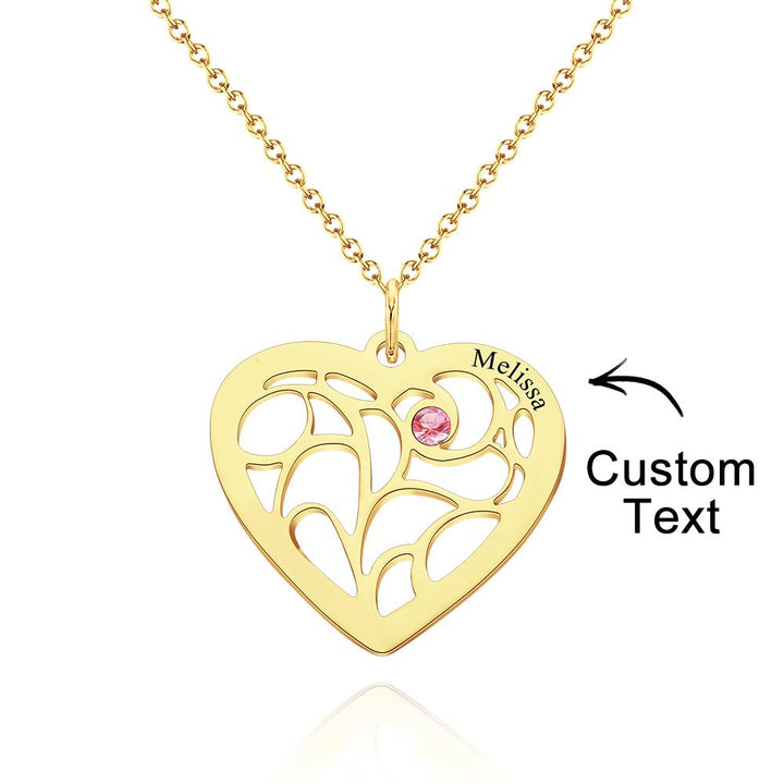 Custom Engraved Name Heart Pendant Necklace with Birthstone