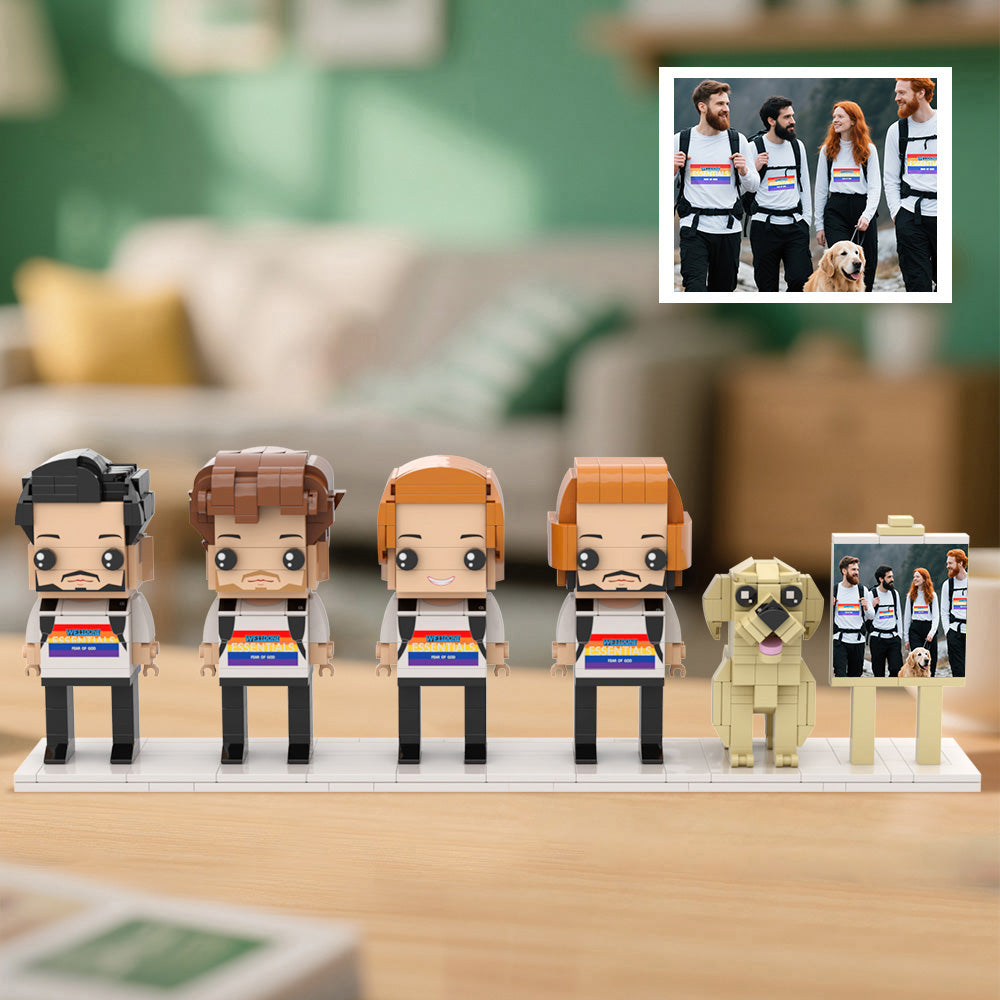 Custom Full-Body Brick Figures of 4 People and Dog with Frame Personalized Anniversary Gift Birthday Gift