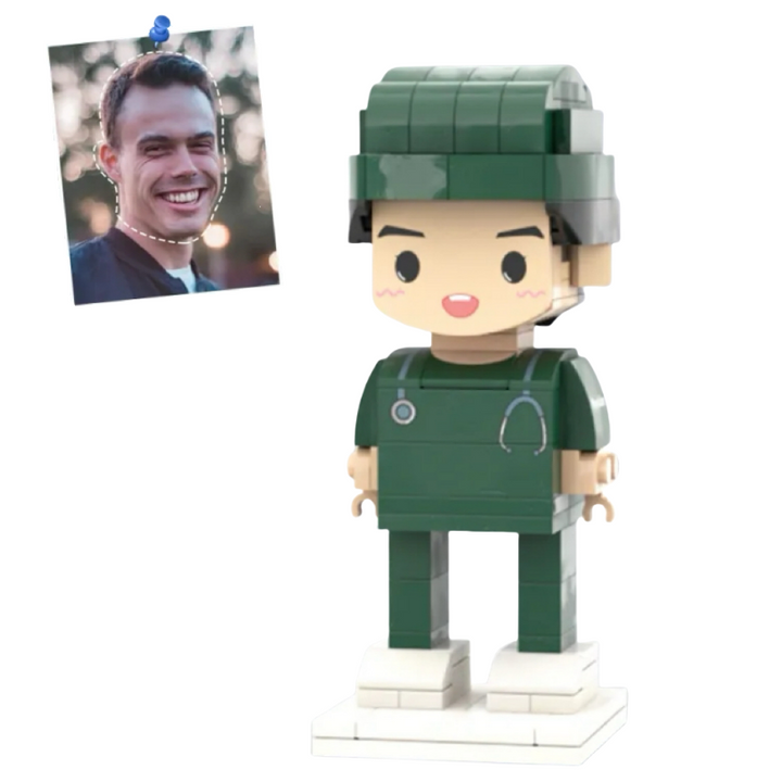 Personalized Head Custom Text Brick Figures Wearing Green Uniform Doctor's Day Gift Career Gift