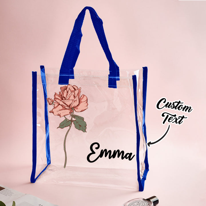 Personalized Waterproof Clear Tote Bag with Birth Flower Tote Bag Birthday Gift for Her