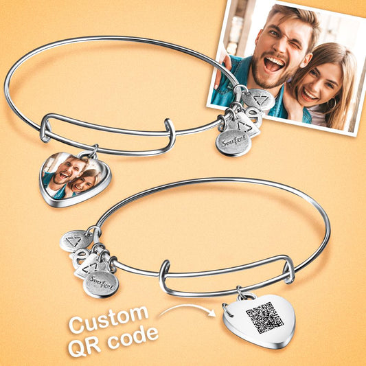 Personalized QR Code Heart Photo Charm Bangle Special Alloy