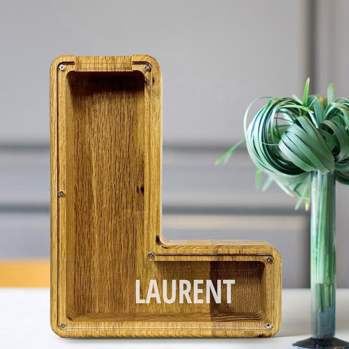 Personalized 26 Letters Piggy Bank Custom Name Wooden Money Box - Tung Wood
