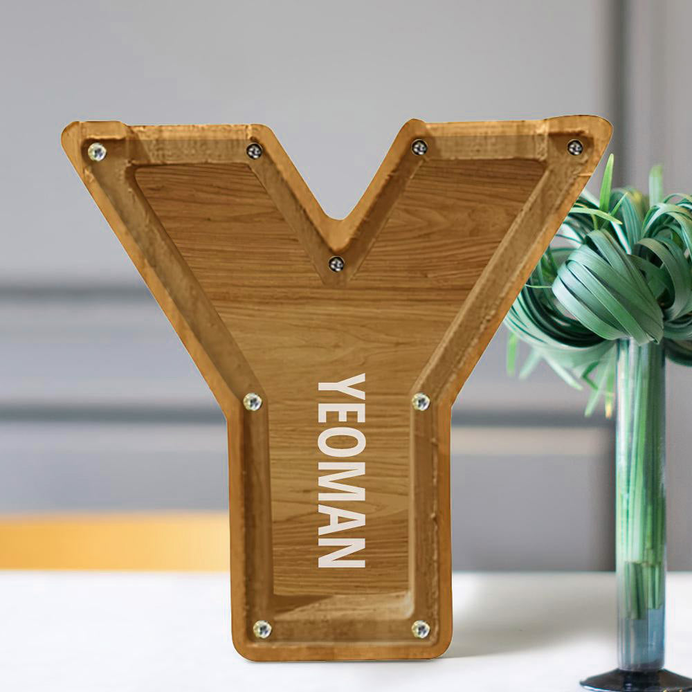 Personalized 26 Letters Piggy Bank Custom Name Wooden Money Box - Tung Wood