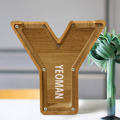 Personalized 26 Letters Piggy Bank Custom Name Wooden Money Box - Tung Wood