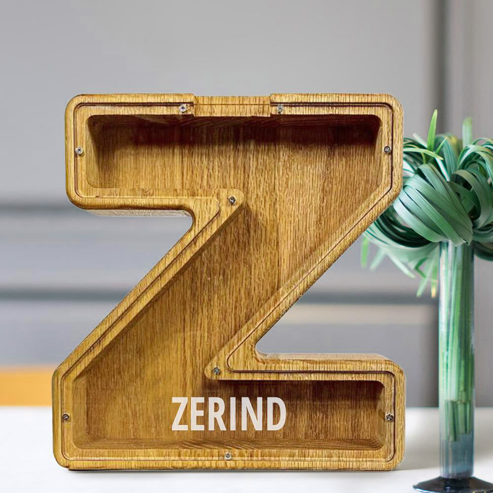 Personalized 26 Letters Piggy Bank Custom Name Wooden Money Box - Tung Wood