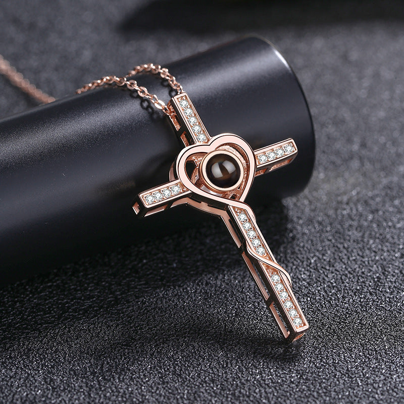Customized Cross Photo Projection Necklace 925 Silver