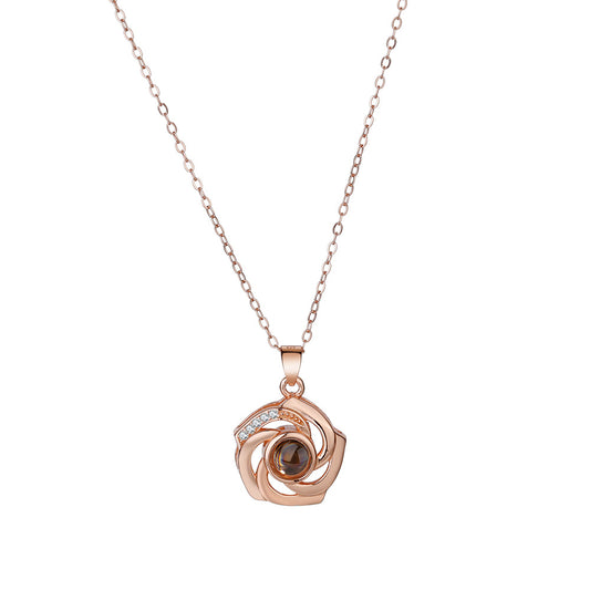 925 Silver Necklace Personalized Flower Projection Photo Necklace