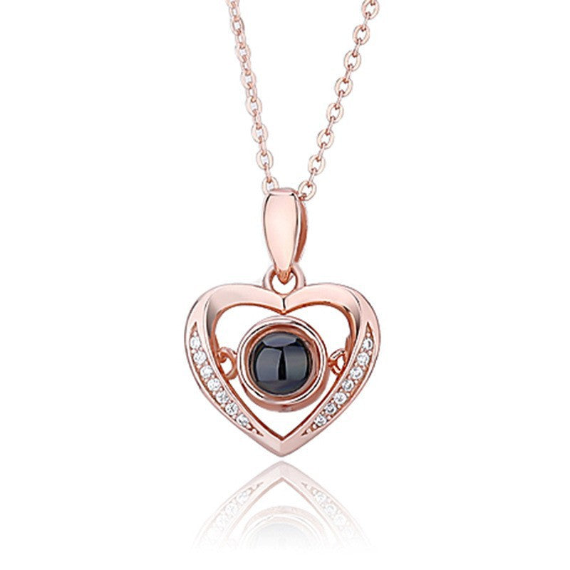 Personalized Heart Projection Necklace with Diamonds
