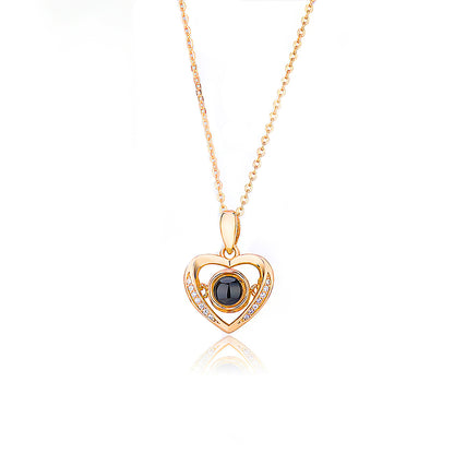 Personalized Heart Projection Necklace with Diamonds
