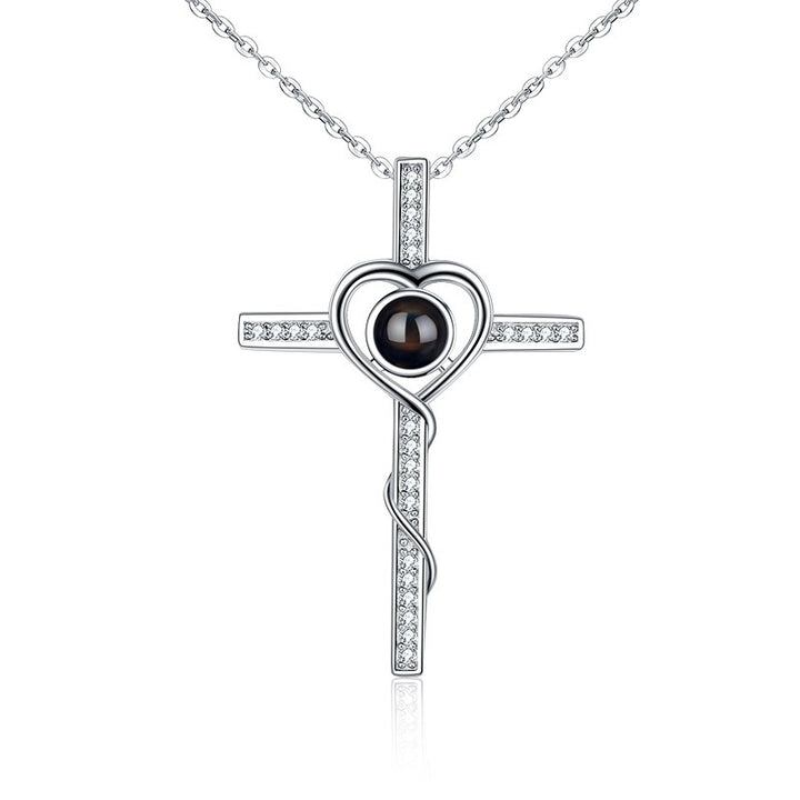 Customized Cross Photo Projection Necklace 925 Silver