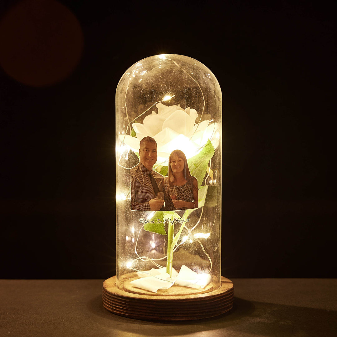 Custom Photo Text LED Night Light Romantic Simulation Eternal Rose in Glass Dome