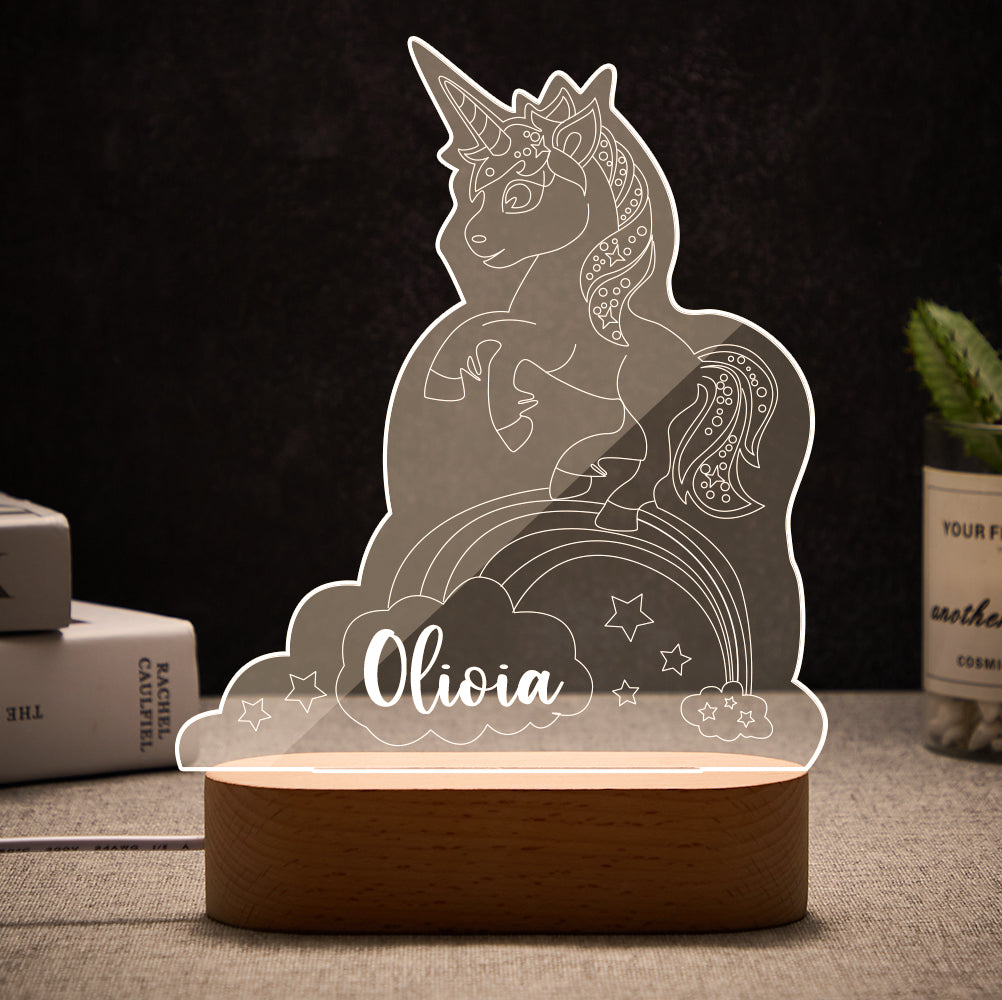 Personalized Name Unicorn Acrylic Night Light Kids Bedroom Decor