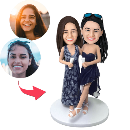 Same-sex Lady Couple Custom Bobblehead With Engraved Text