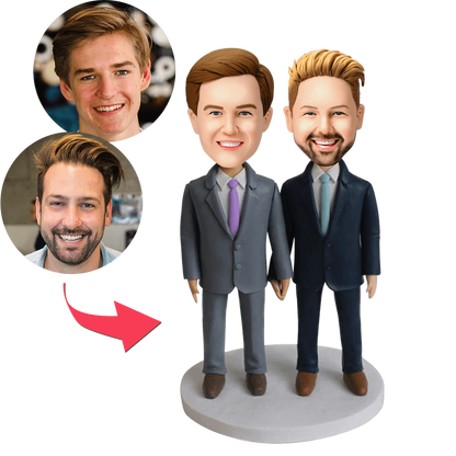 Same-sex Male Couple Custom Bobblehead With Engraved Text