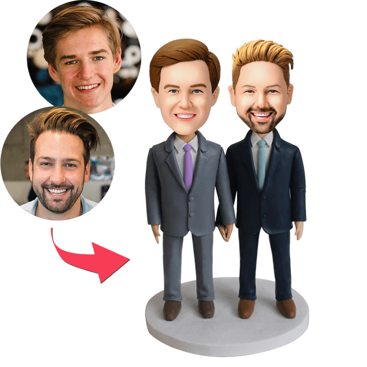 Same-sex Male Couple Custom Bobblehead With Engraved Text