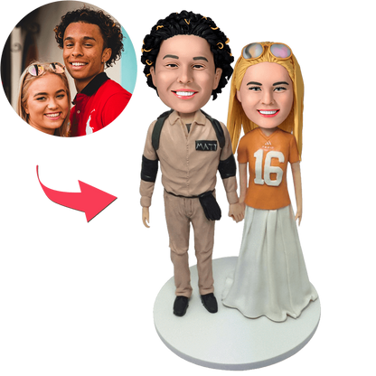 Casual Couple Custom Bobblehead With Engraved Text