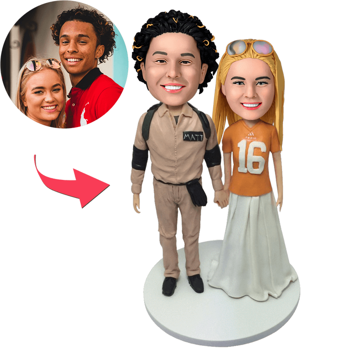 Casual Couple Custom Bobblehead With Engraved Text