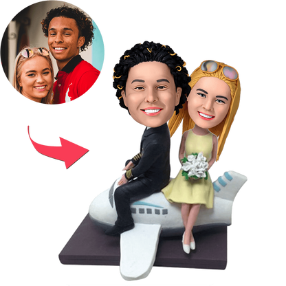 Couple On A Plane Custom Bobblehead With Engraved Text