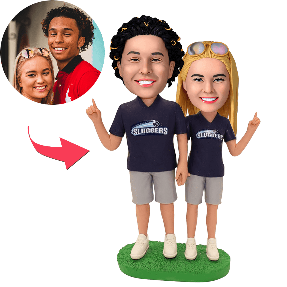 Football Fans Couple Custom Bobblehead With Engraved Text