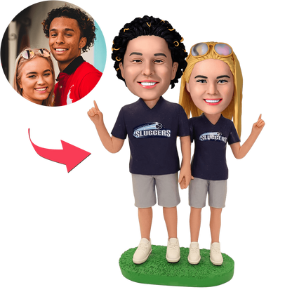 Football Fans Couple Custom Bobblehead With Engraved Text