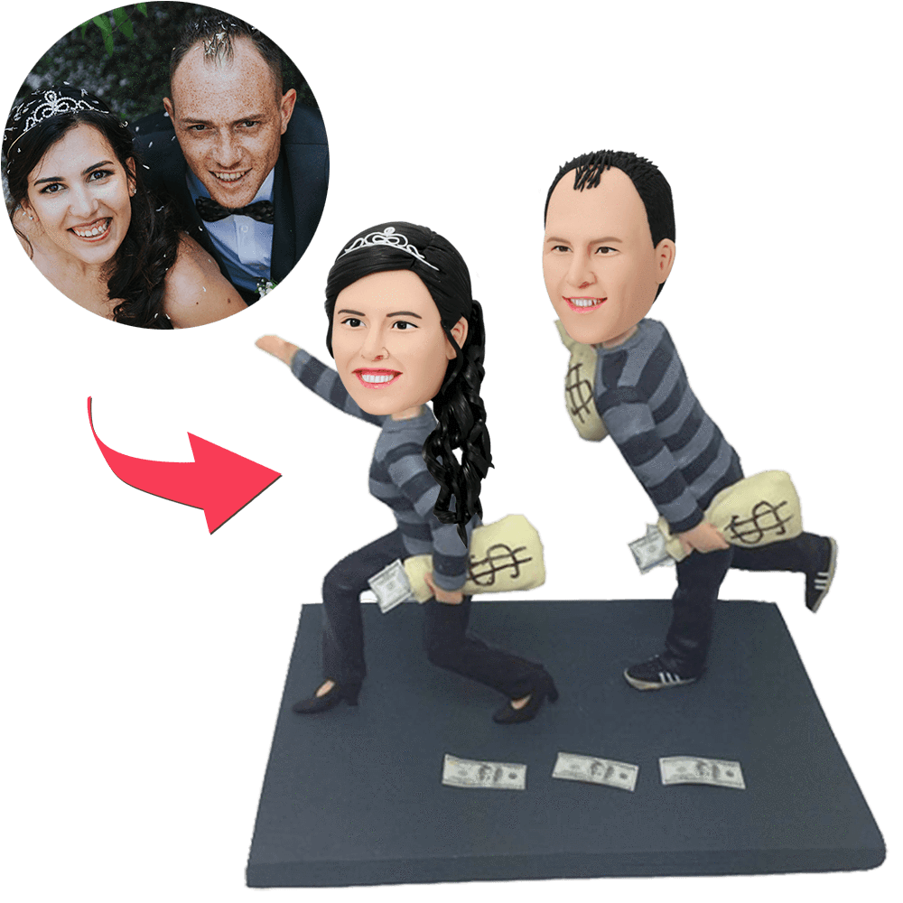 Funny Robbers Couple Custom Bobblehead With Engraved Text