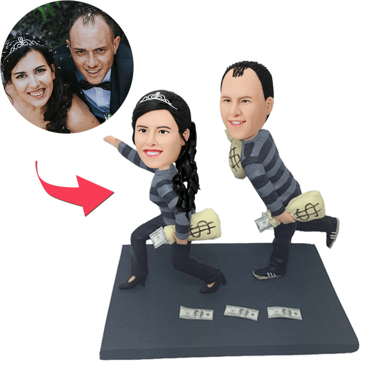 Funny Robbers Couple Custom Bobblehead With Engraved Text