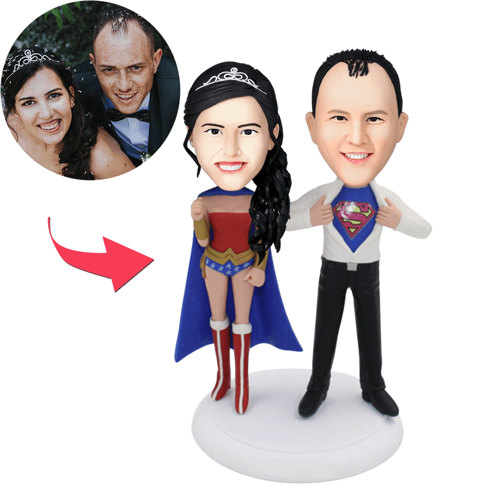 Superheroes Couple Popular Custom Bobblehead With Engraved Text