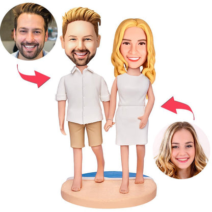 Couple Walking On The Beach Custom Bobbleheads With Engraved Text