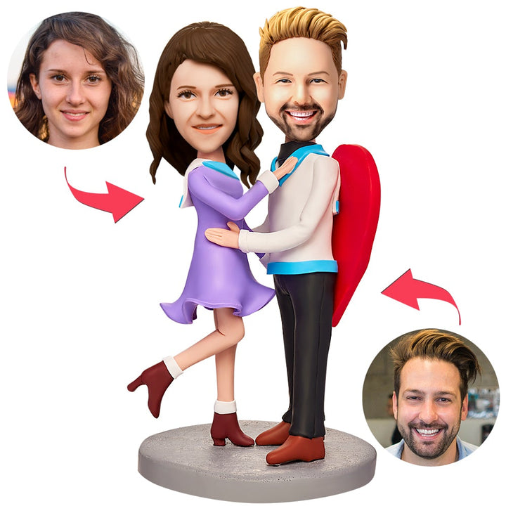 Loving Heart Couple Custom Bobbleheads With Engraved Text
