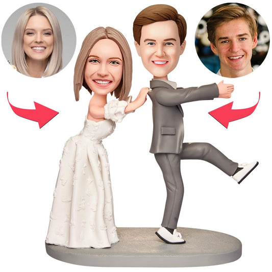 Wedding Gift Bridegroom Don't Run Custom Bobblehead with Engraved Text