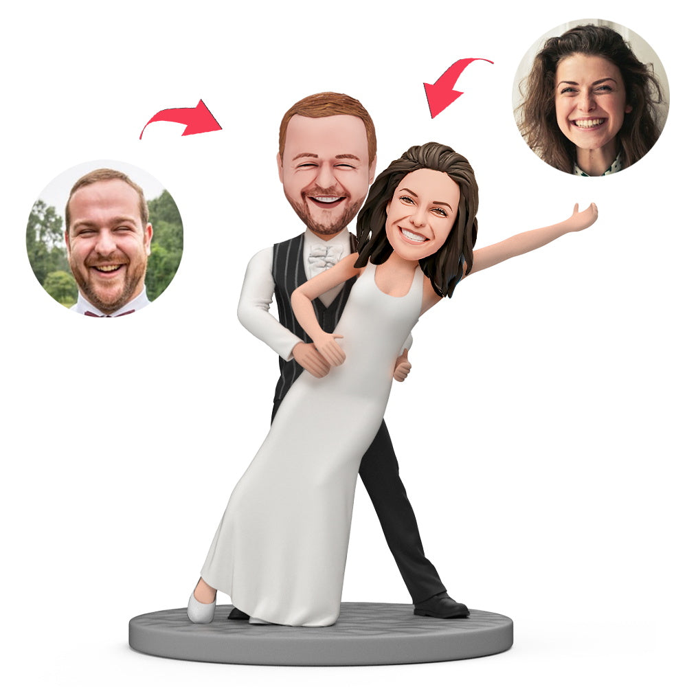 Groom Holding Bride Dance Wedding Custom Bobblehead with Engraved Text