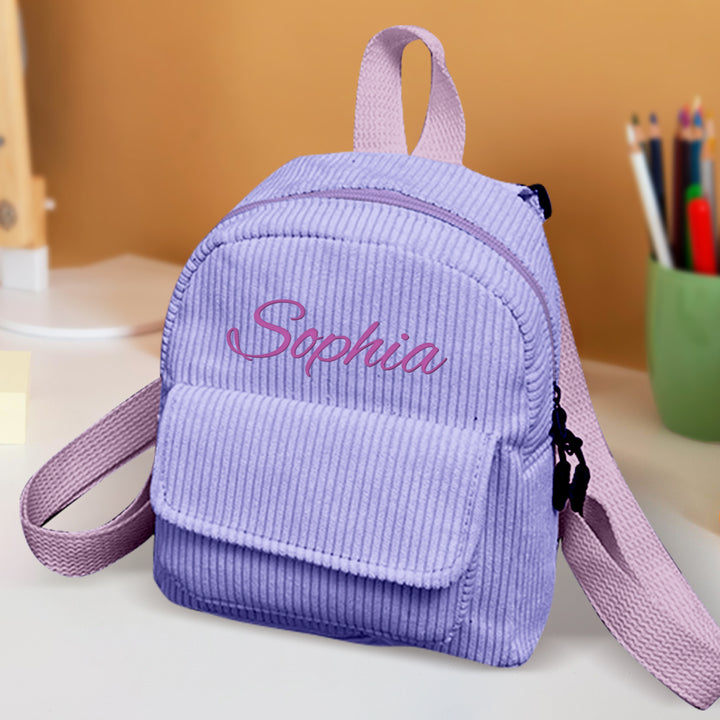 Personalized Mini Backpack with Name Corduroy School Bag Back to School Gift for Kids