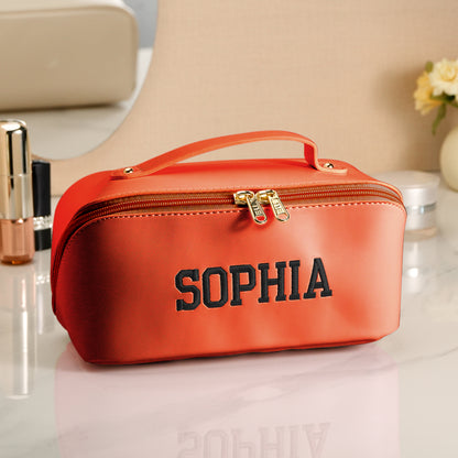 Personalized PU Leather Waterproof Makeup Bag with Embroidery Name Cosmetic Bag Travel Accessory Birthday Wedding Gift for Her