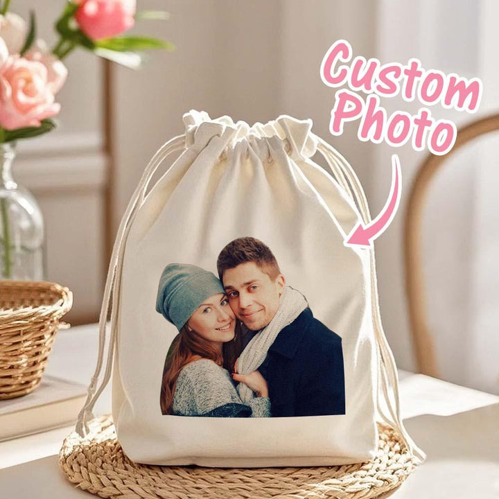 Custom Photo Drawstring Canvas Bag – Personalized Travel Organizer
