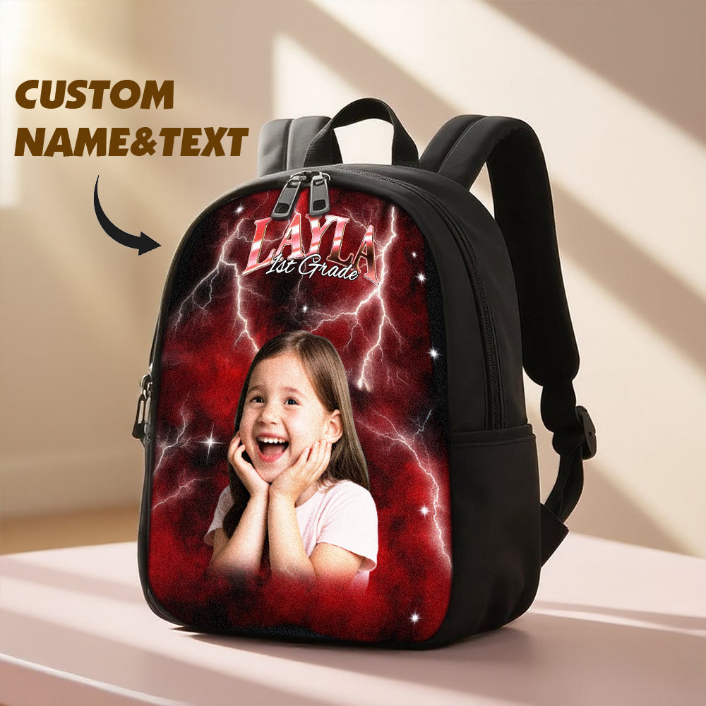 Custom Photo & Name Lightning Backpack – Personalized School Bag with Text Design Back to School Season Gift Birthday Gift