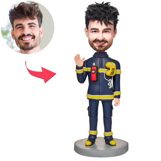 Equipped Firefighter Custom Bobbleheads With Engraved Text