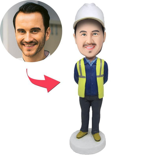 Construction Worker Custom Bobblehead With Engraved Text