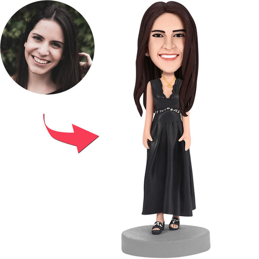 Lady Boss Black Dress Custom Bobblehead With Engraved Text
