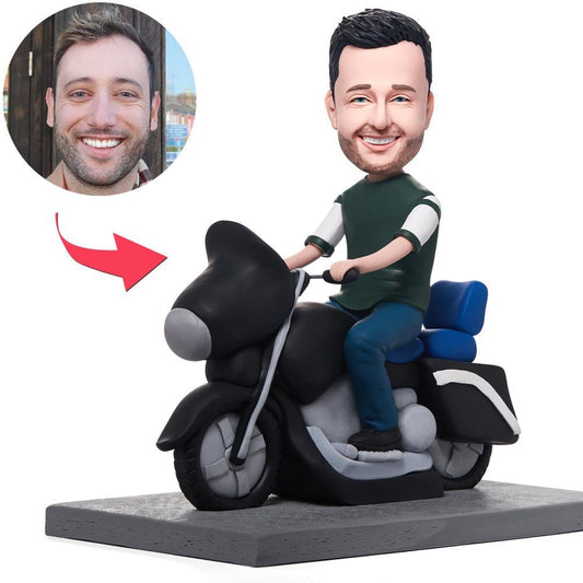 Cool Man On Motorcycle Custom Bobblehead With Engraved Text