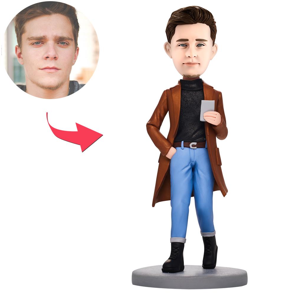 Custom Caasual Fashion Man With Phone Bobbleheads With Engraved Text