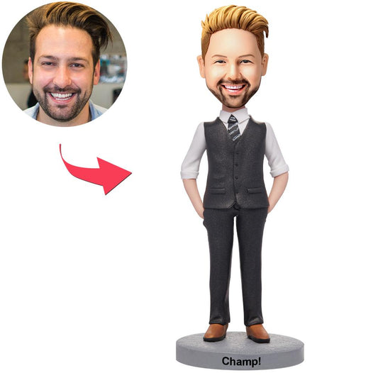 Custom Formally Dressed Man Bobbleheads With Engraved Text