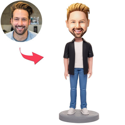 Custom Casual Wear Happy Man Bobbleheads With Engraved Text