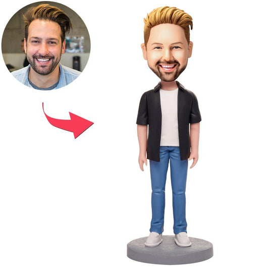 Custom Casual Wear Happy Man Bobbleheads With Engraved Text