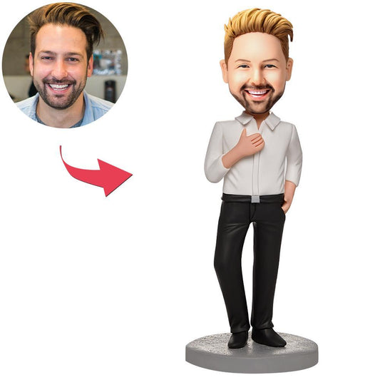 Custom Business Male Wearing A White Shirt Bobbleheads With Engraved Text