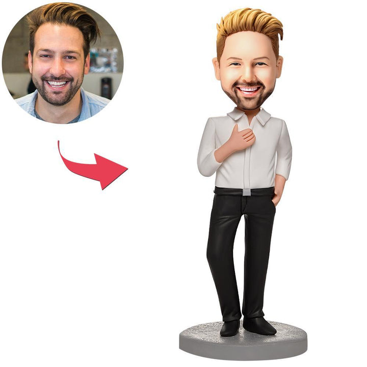 Custom Business Male Wearing A White Shirt Bobbleheads With Engraved Text