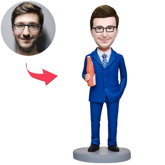 Business Man Drinking Beer Custom Bobbleheads With Engraved Text