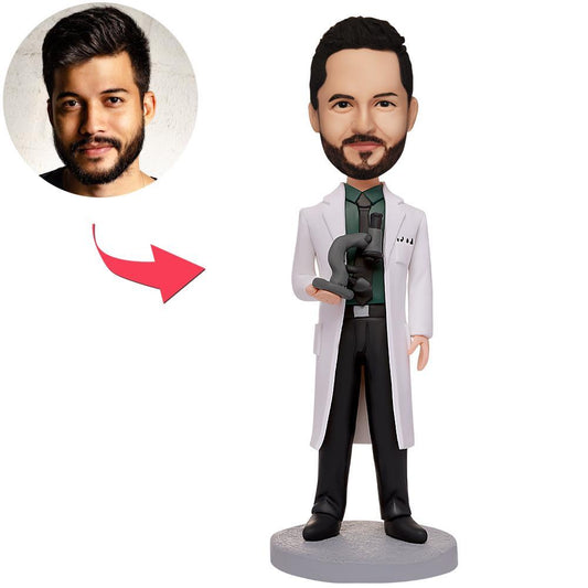 Scientist Holding A Microscope Custom Bobbleheads With Engraved Text