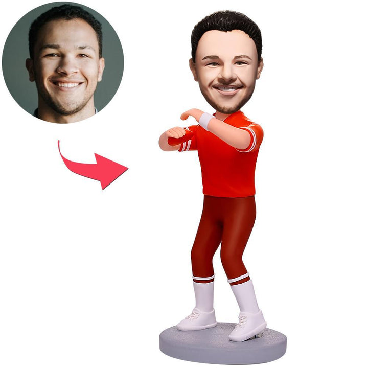 Rugby Player In Red Sportswear Custom Bobbleheads With Engraved Text